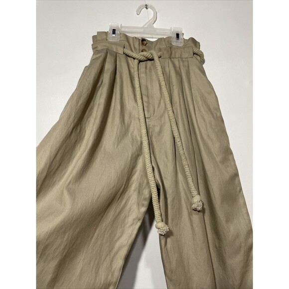 H&M‎ Pants Womens 2 Paperbag Waist Wide Leg Khaki Boho Beachy Grunge Streetwear - Picture 2 of 14